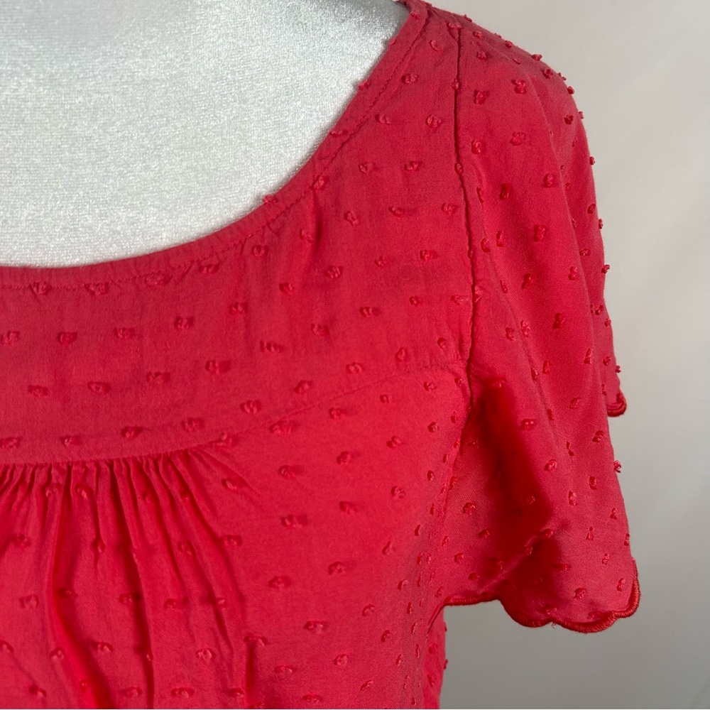 Maeve Anthropologie Swiss Dot Pink Short Sleeve Top
